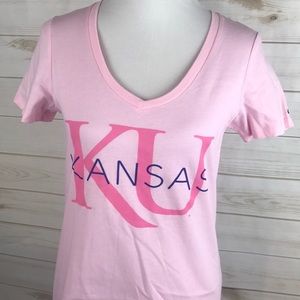 Kansas Jayhawks KU Pink V-Neck T-Shirt Medium